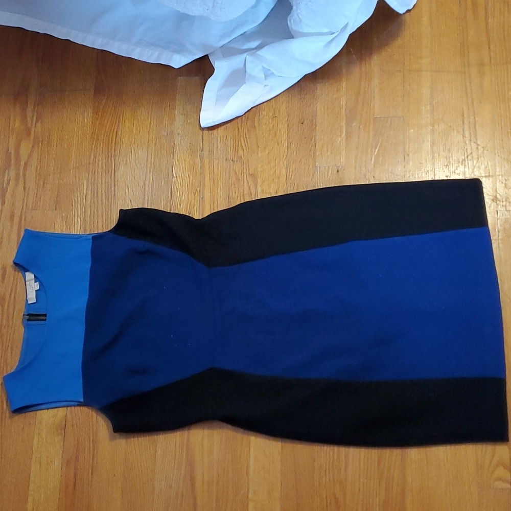 LOFT Blue & Black Colorblock Shift Dress Sz 6